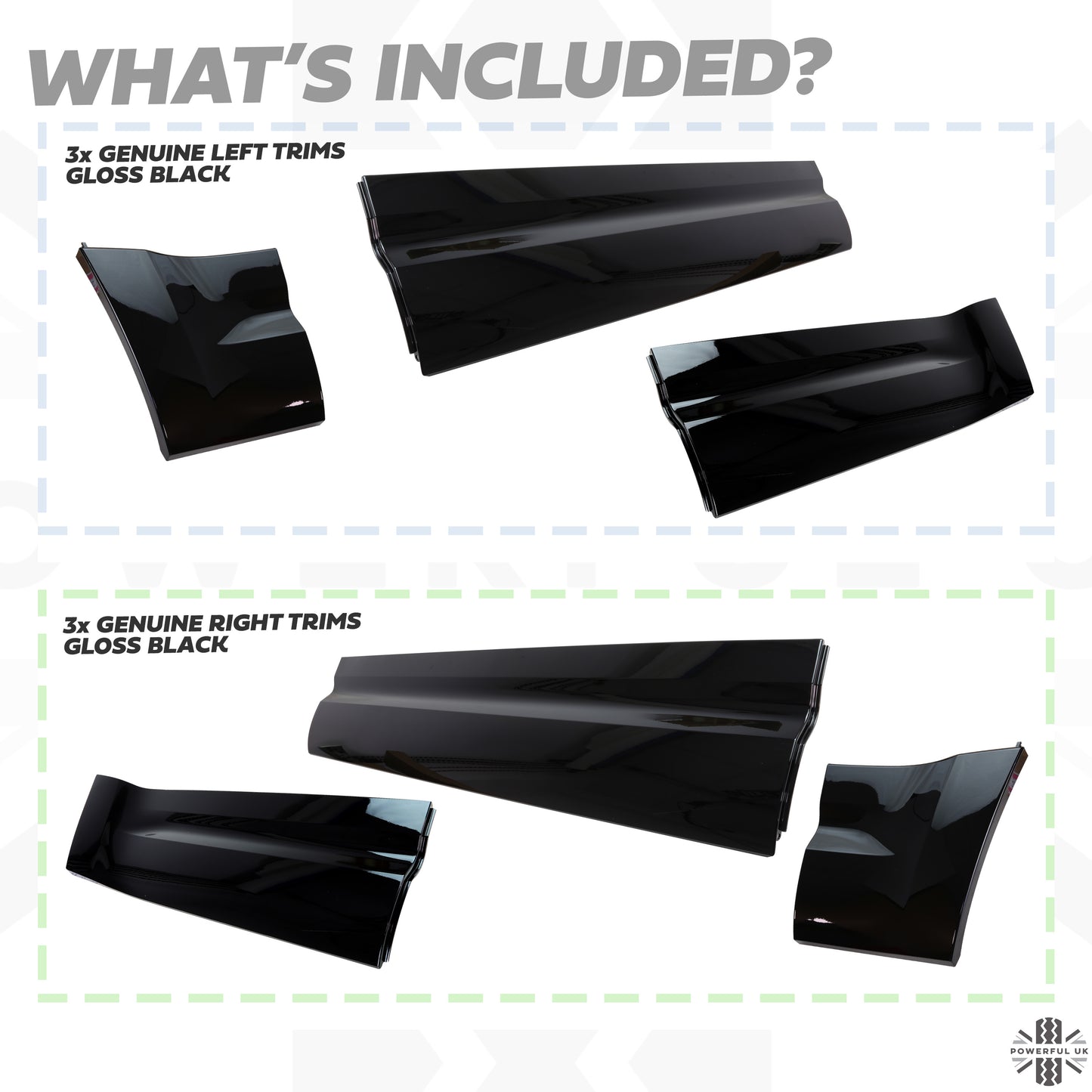 Gloss Black Lower Door Moulding 6pc Kit (Genuine) for Land Rover Defender L663 (110+130 Models)