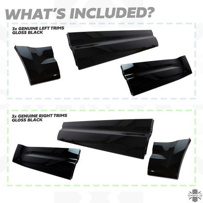 Gloss Black Lower Door Moulding 6pc Kit (Genuine) for Land Rover Defender L663 (110+130 Models)