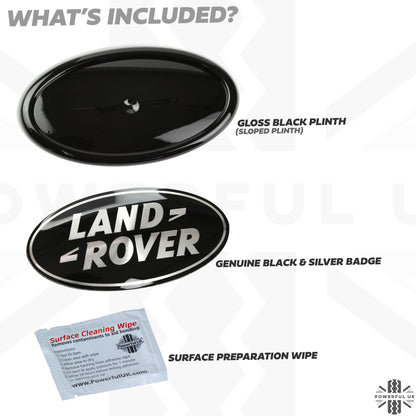 Black & Silver Badge on Gloss Black Sloped Plinth for Land Rover Discovery 5