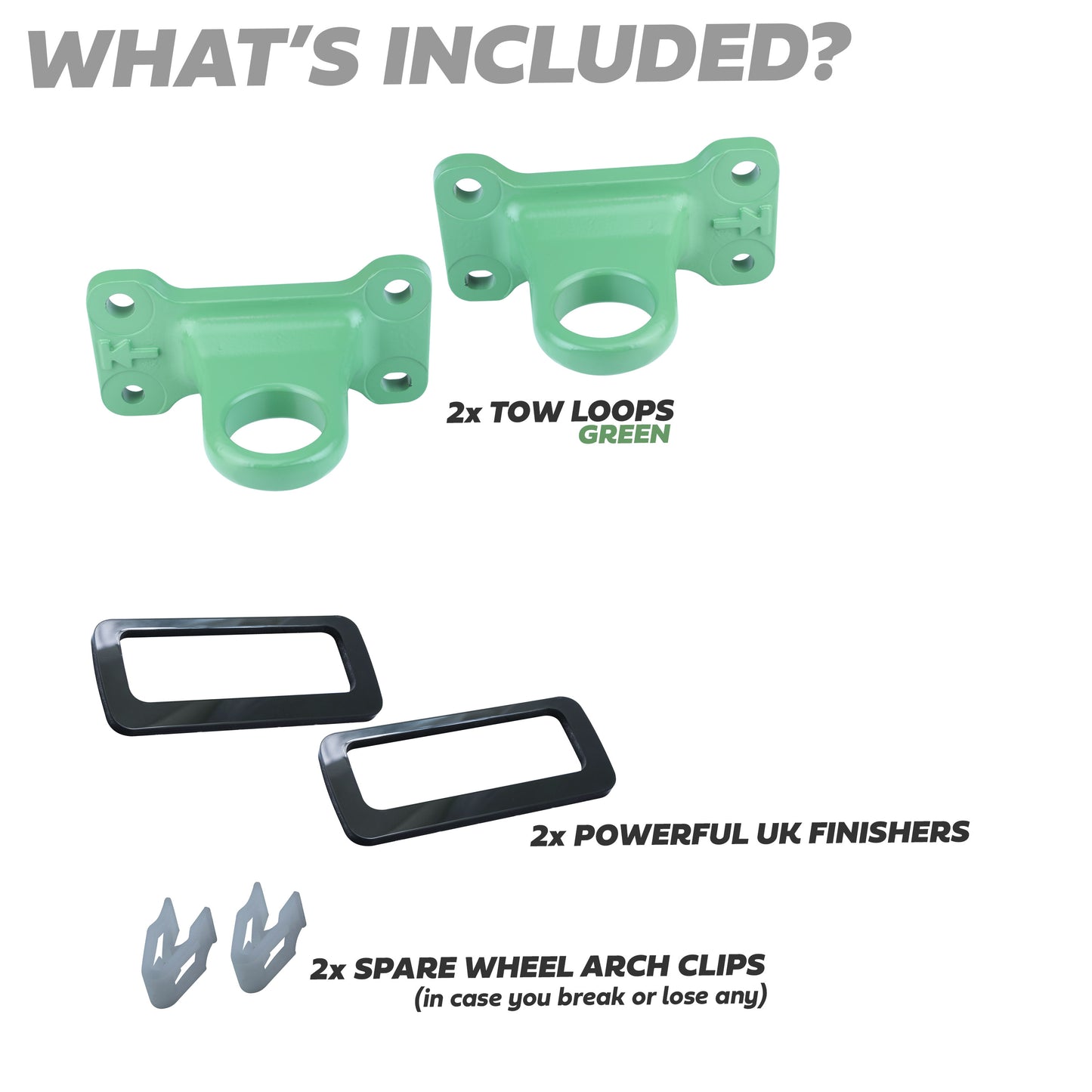 Tow Loop Upgrade Kit - Green Loops + Black Inserts for Land Rover Defender L663