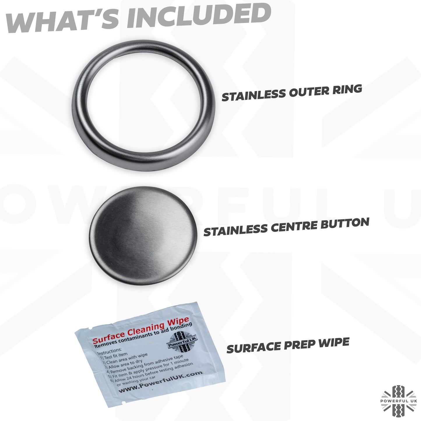 Tailgate Push Switch Cover Kit (Centre & Surround) in Stainless Steel for Range Rover Sport / P38