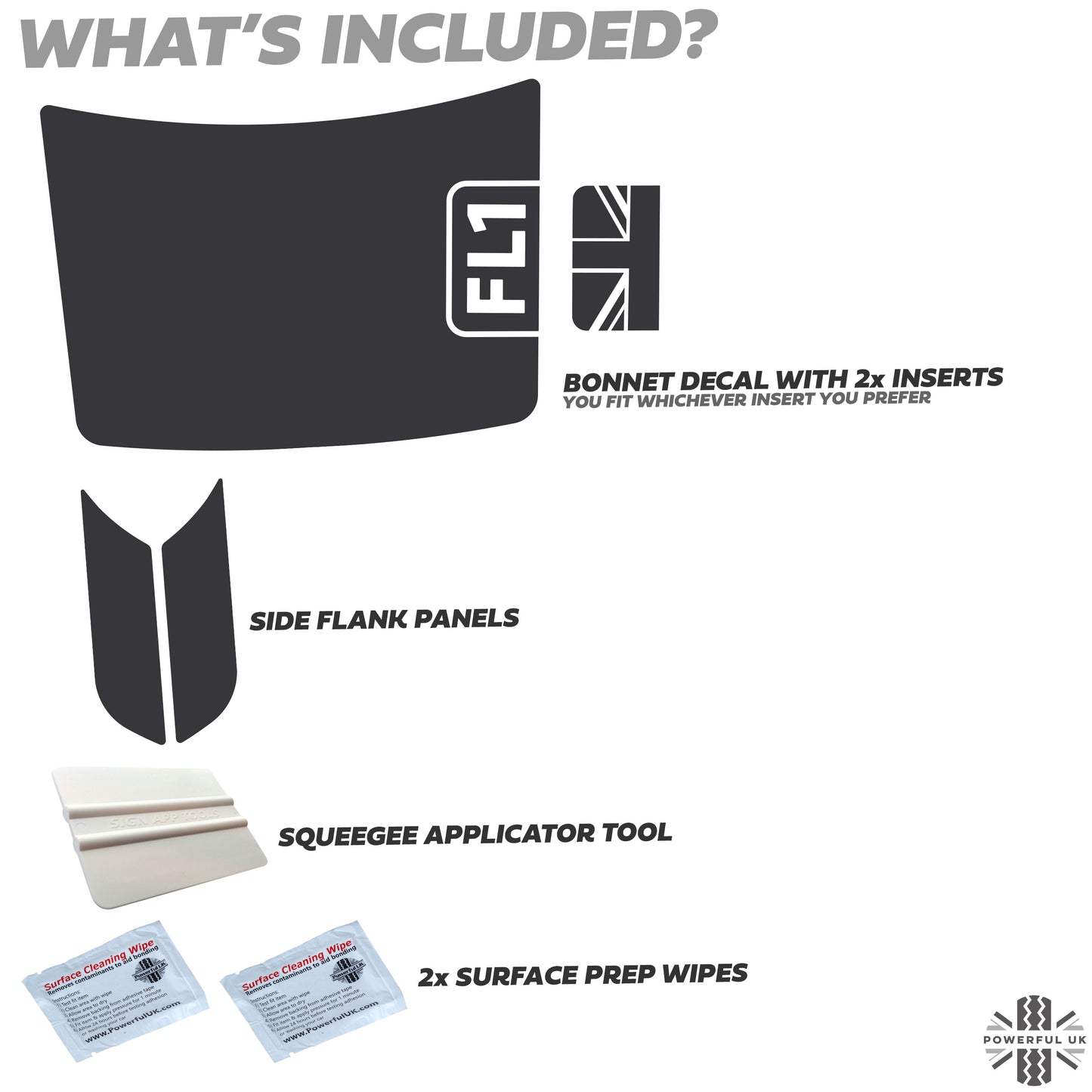 Bonnet Decal Set - FL1 & Union Jack Inserts - for Land Rover Freelander 1