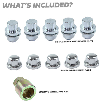 Locking Wheel Nut Kit for Land Rover Discovery 1 Alloy Wheels - Silver