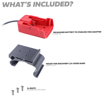 Milwaukee Battery Mount for Starlink Mini Land Rover Discovery 3/4 Cross Bars