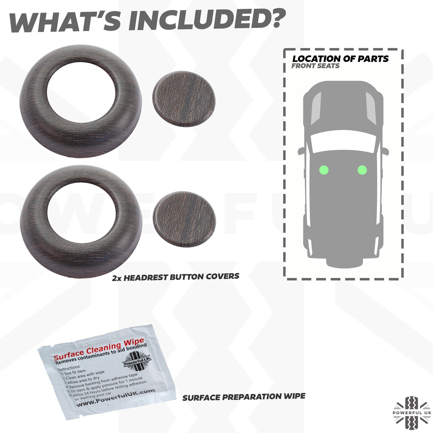 Front Seat Headrest Button Covers for Land Rover Defender L663 - LARGE TYPE - Oak Wood