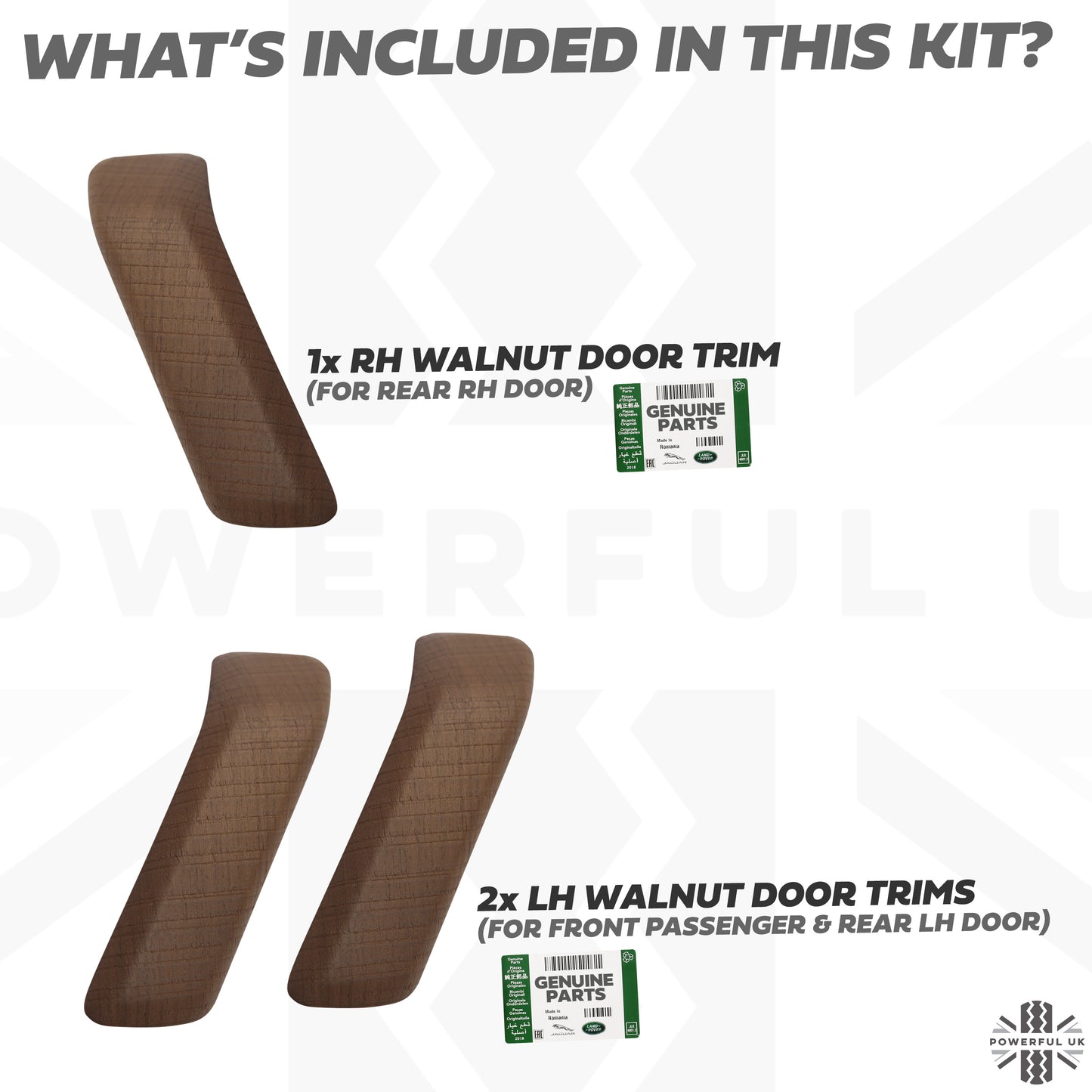 3pc Interior Door Pull Finishers (Genuine) in Walnut for Defender L663 110/130 - RHD