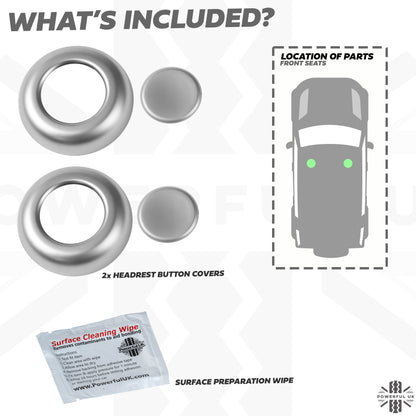 Front Seat Headrest Button Covers for Land Rover Defender L663 - LARGE TYPE - Silver