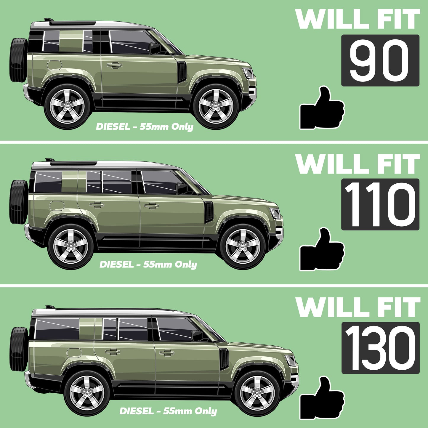 Exhaust Tips for Land Rover Defender L663 (for 55mm exhaust) - Technical Black (for DIESEL)
