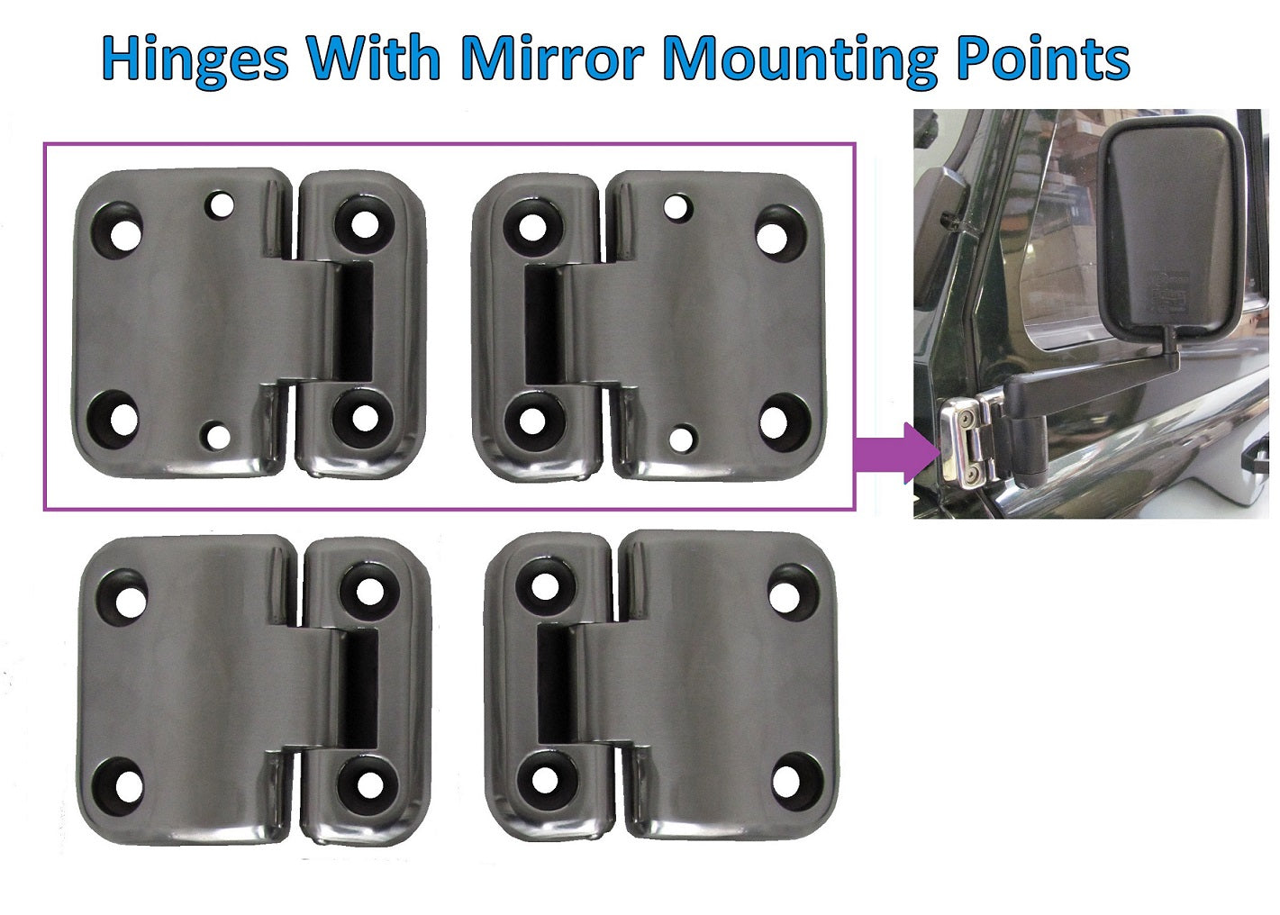 Door Hinge Kit - Brushed Stainless Steel - 2 Door - for Land Rover Defender