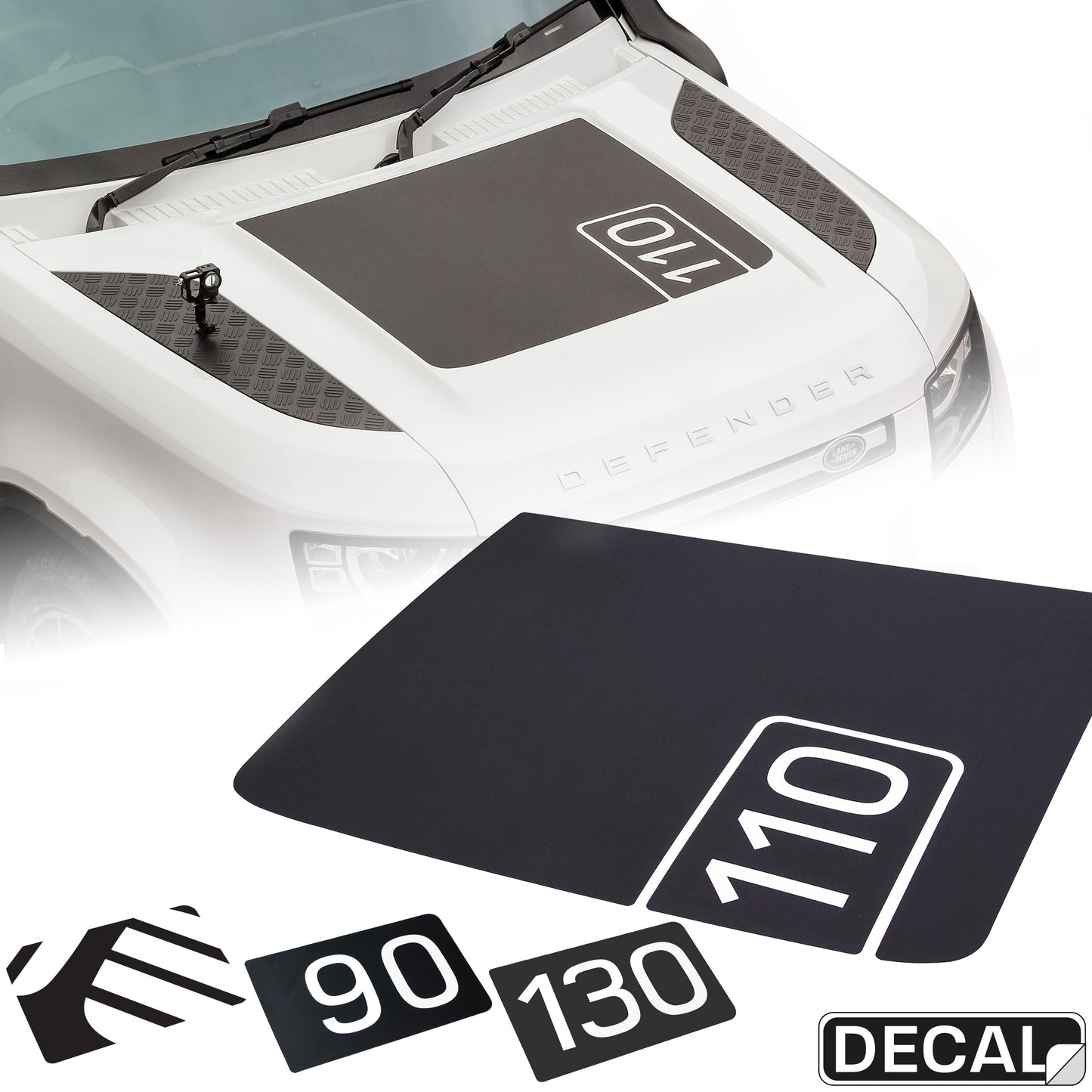 Bonnet Decal '90/110/130' - Genuine (shorter) for Land Rover Defender L663