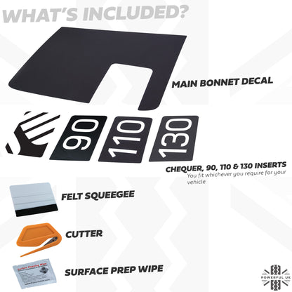 Bonnet Decal '90/110/130' - Genuine (shorter) for Land Rover Defender L663