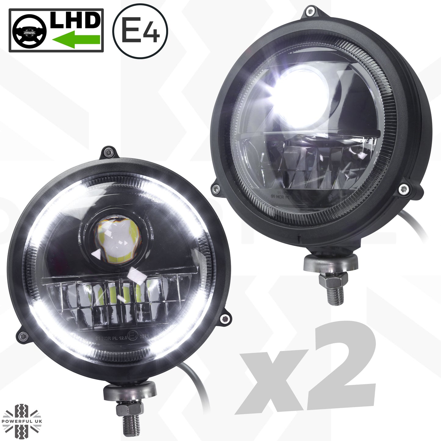 6" LED Bottom Mount Round Headlight with DRL - LHD - Pair