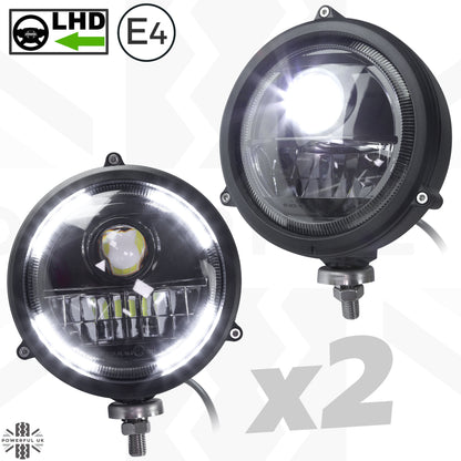 6" LED Bottom Mount Round Headlight with DRL - LHD - Pair