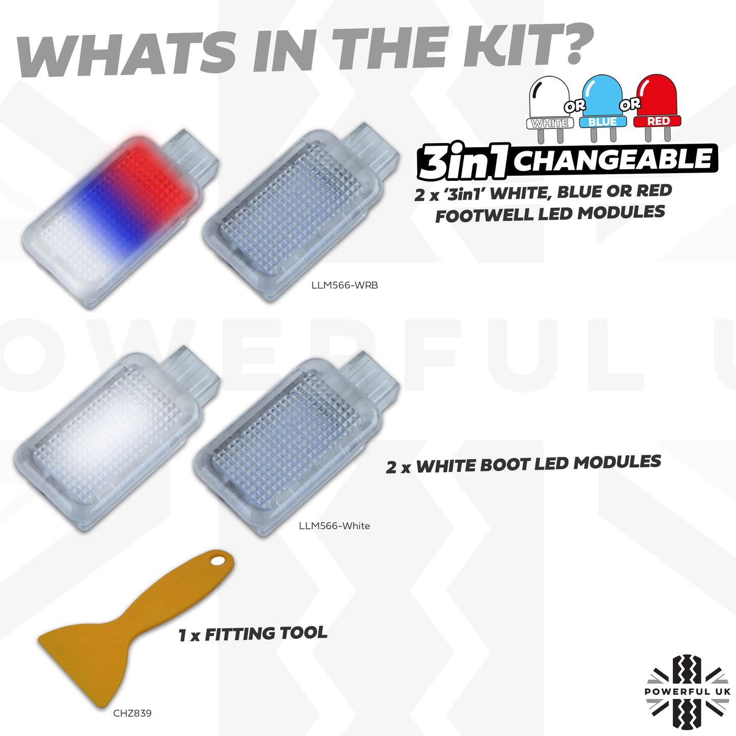 LED Interior Footwell + Boot KIT  White + Red + Blue Ambient for New Defender L663