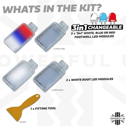 LED Interior Footwell + Boot KIT  White + Red + Blue Ambient for New Defender L663