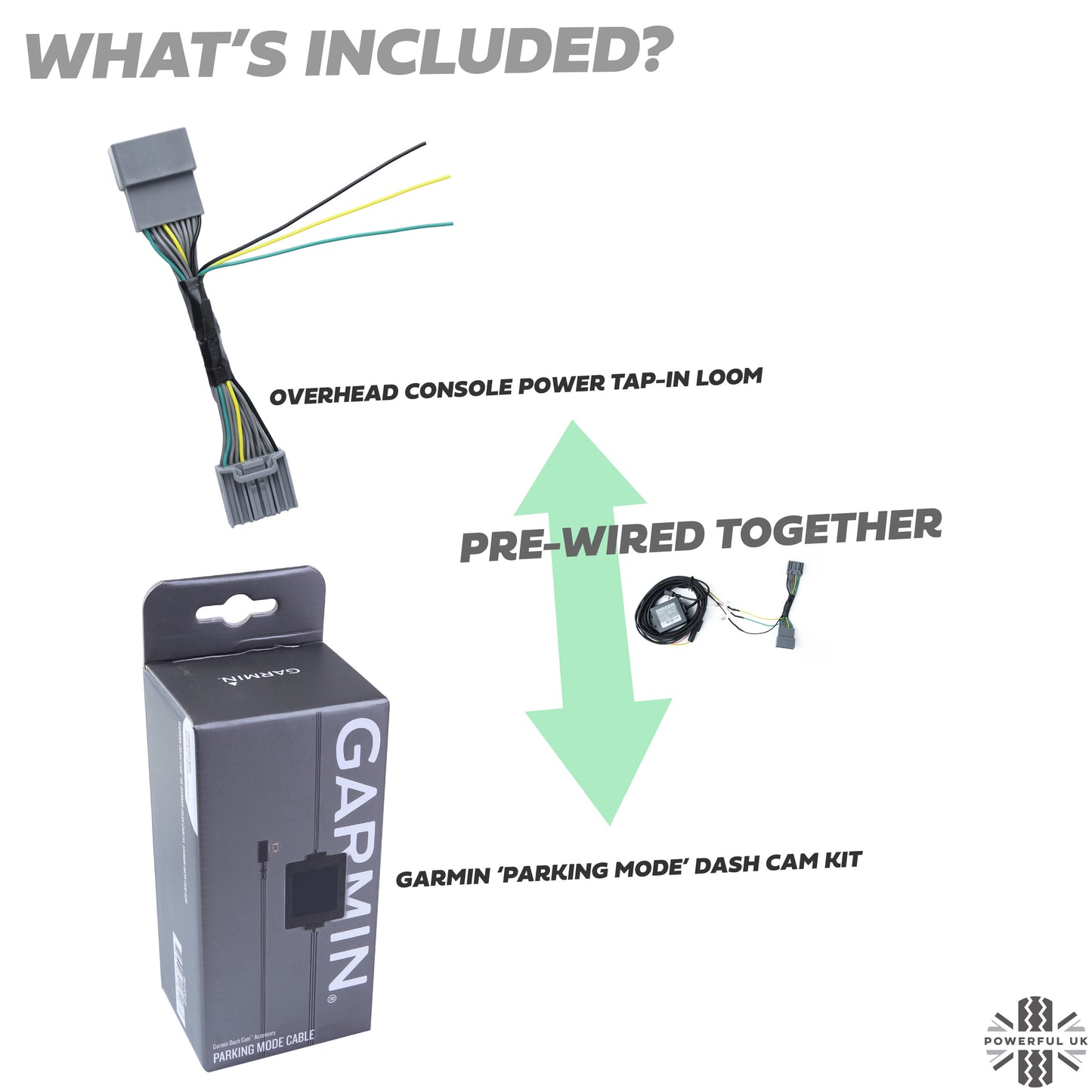 Dash Cam Wiring Kit - Tap-in Loom + Garmin Hardwire Kit for Jaguar XF with EARLY overhead console (2009-15)