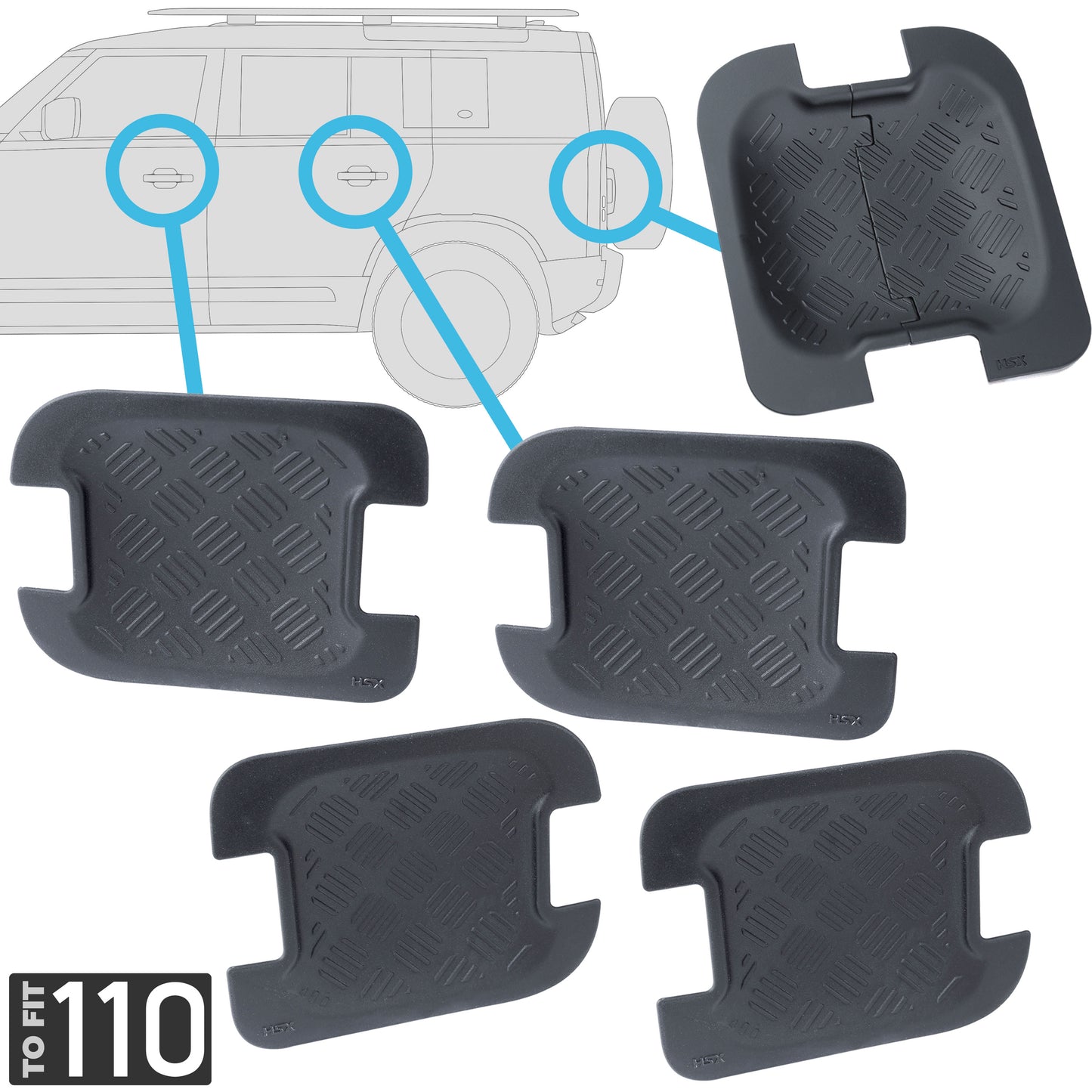 Chequer Plate Door + Tailgate Scuff Plate Kit (5pc) for Land Rover Defender L663 (4 door)