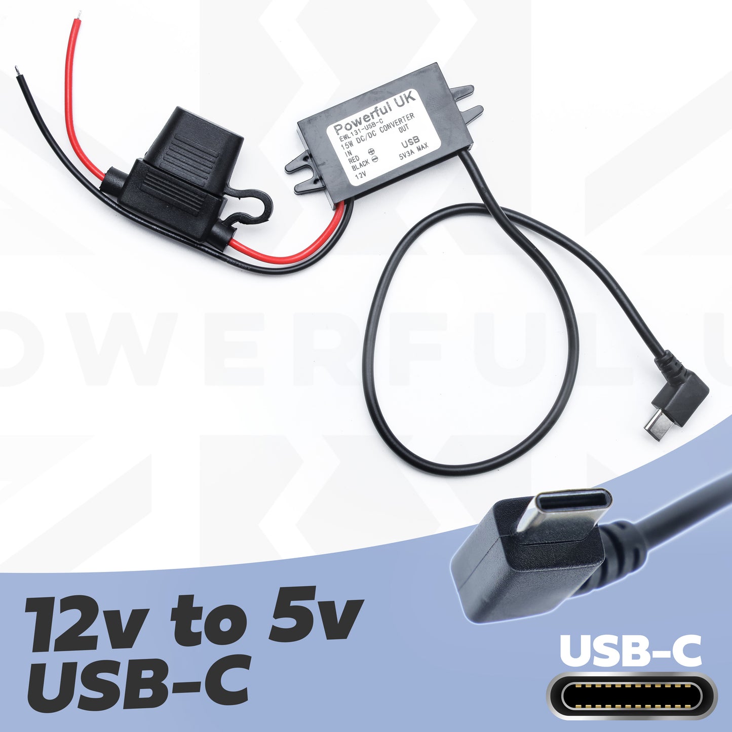 12v to 5v (3A) USB-C Plug Adapter Kit โ Powerful UK