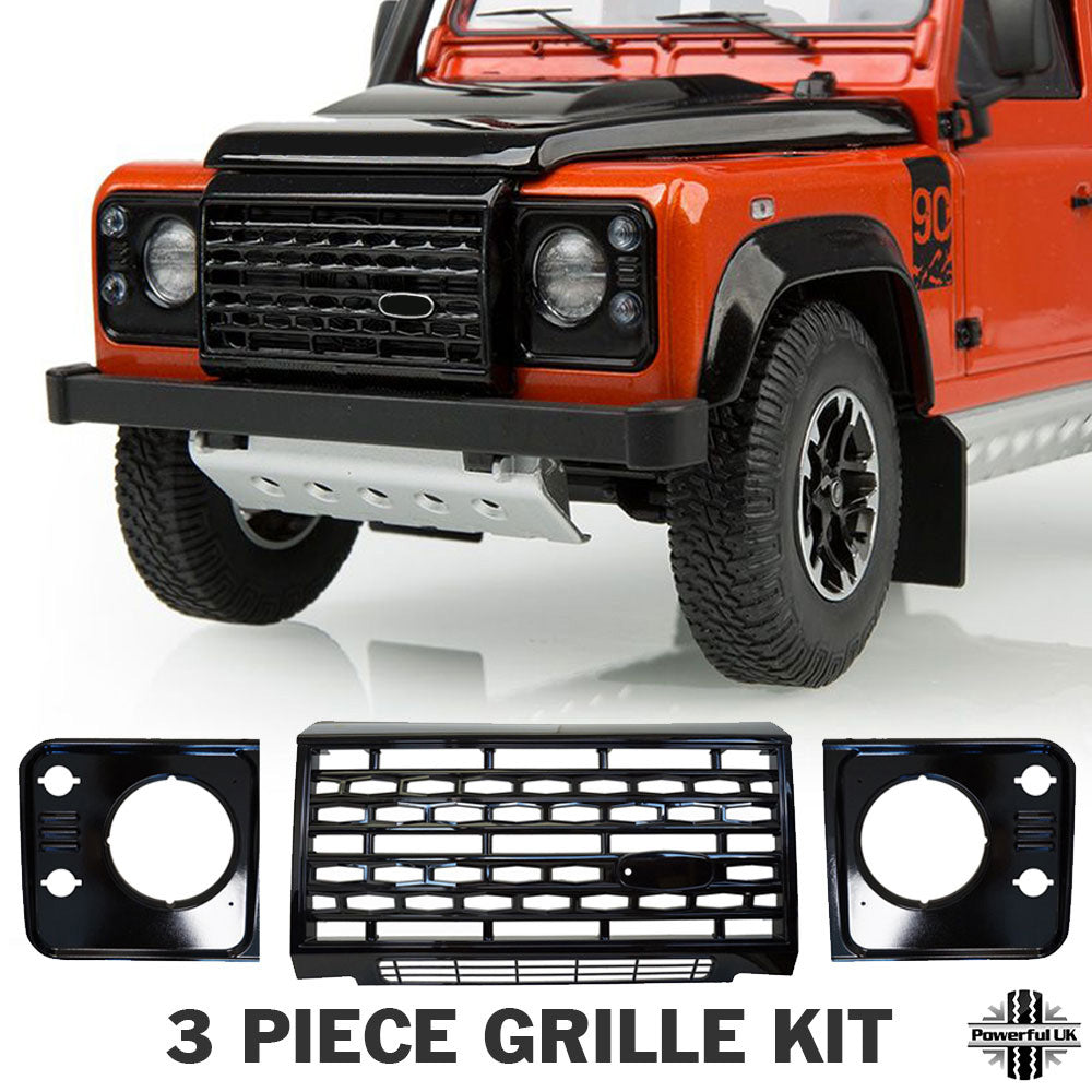 Adventure Style Grille Kit (3pc) - Gloss Black - for Land Rover Defender