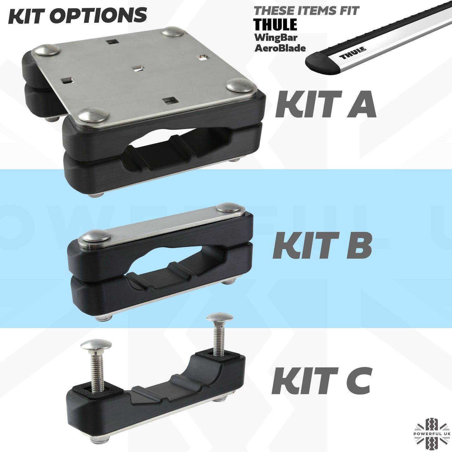Roof Rack Mounting Clamp Kit for Thule Cross Bars - Kit A