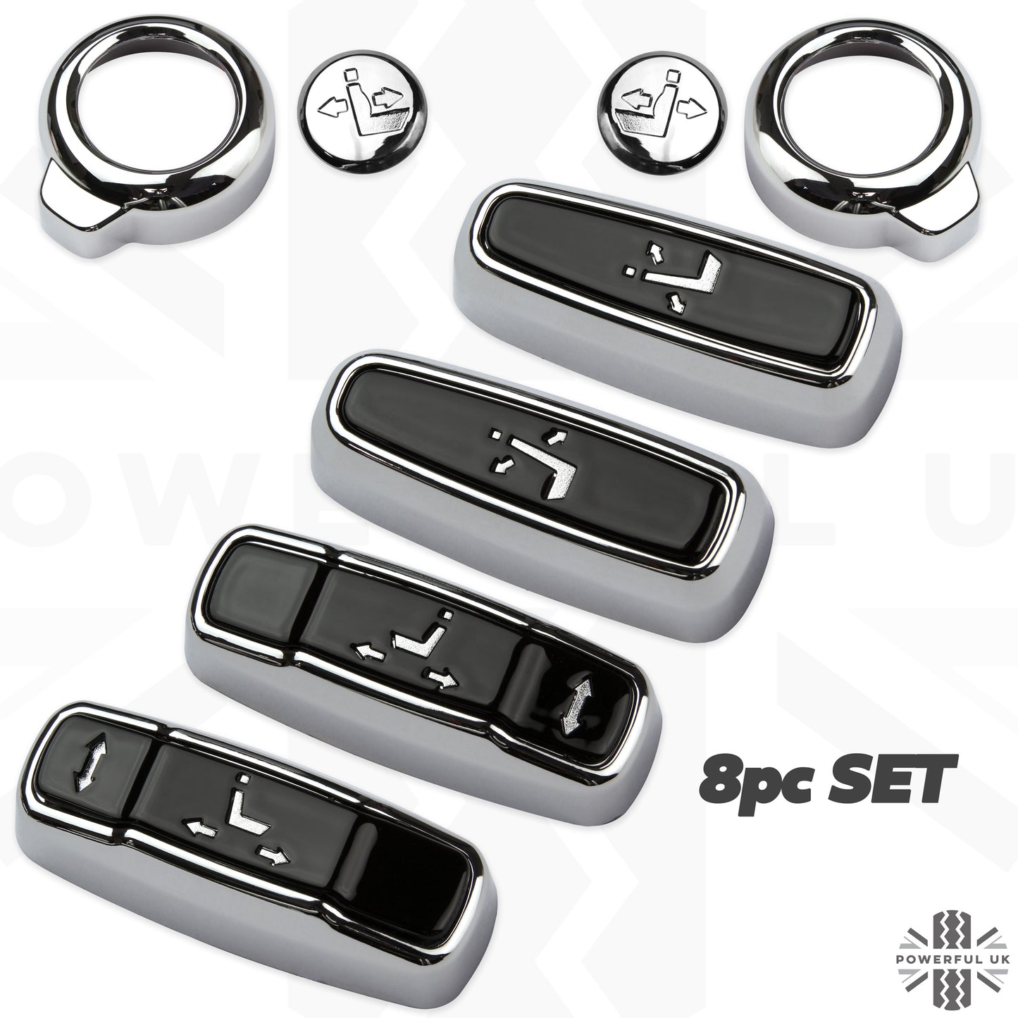 Interior Seat Button Covers (8 pc) - Chrome & Black for Land Rover Discovery Sport