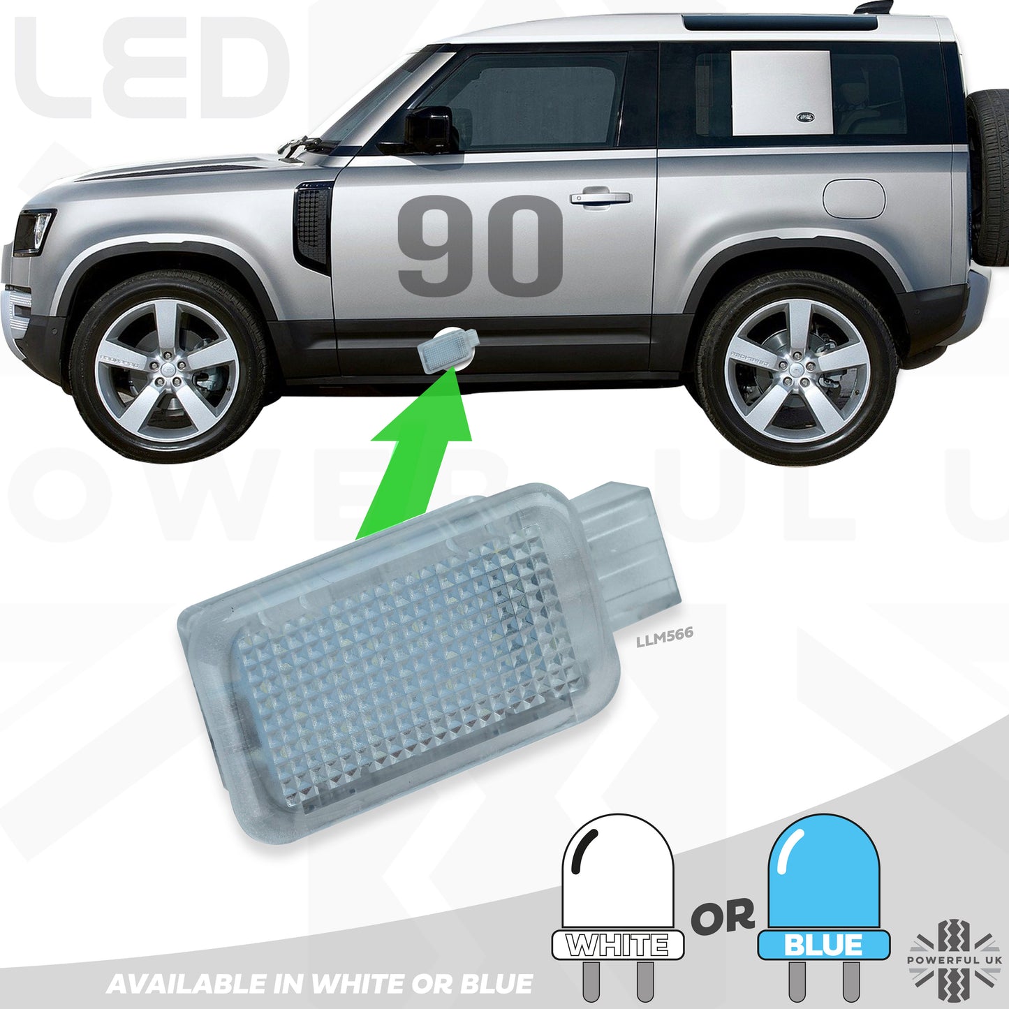 LED Door Welcome Lights - 2pc - Blue - for Land Rover Defender L663 (90)