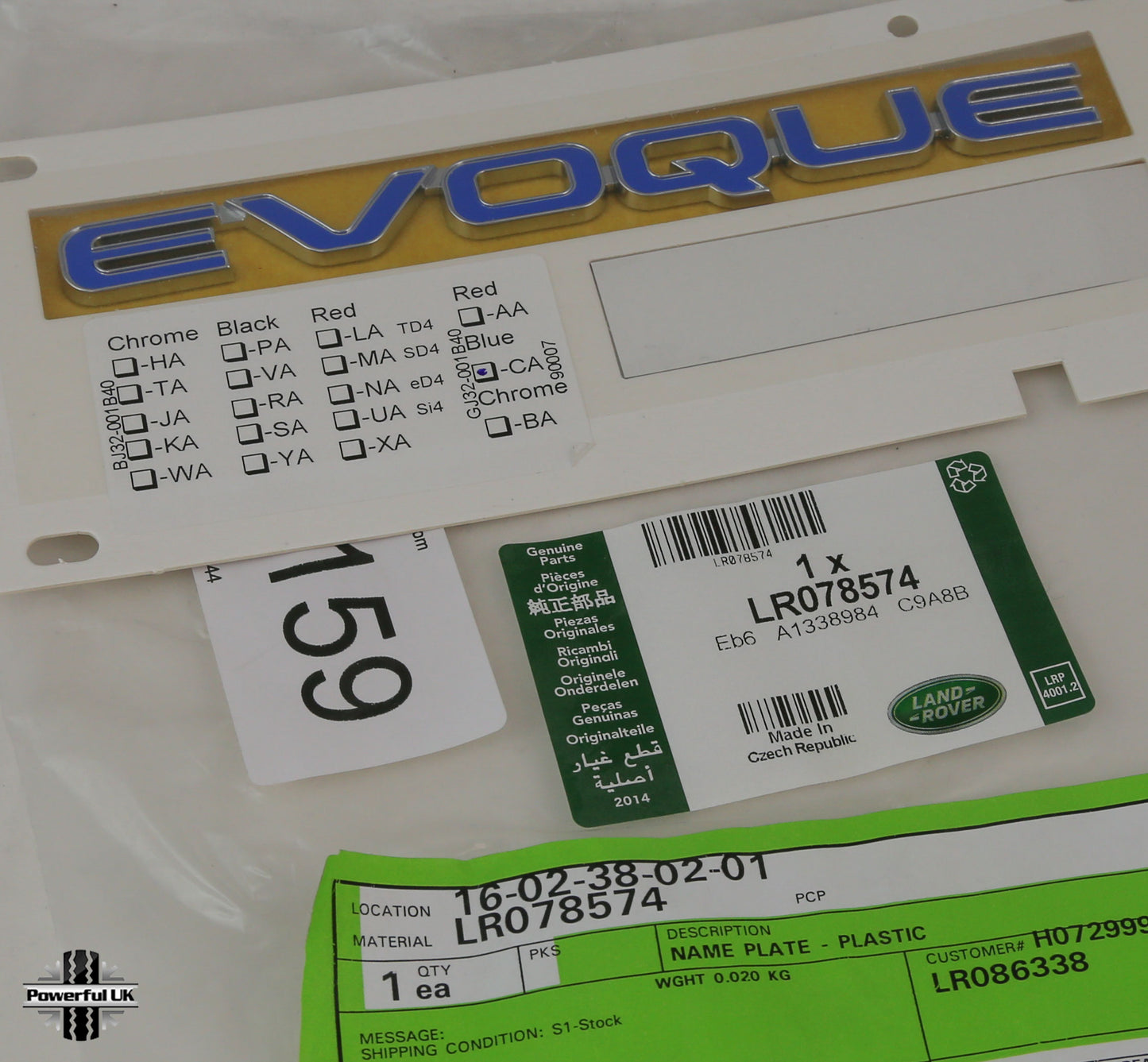 Rear Badge "Evoque" for Range Rover Evoque - Blue