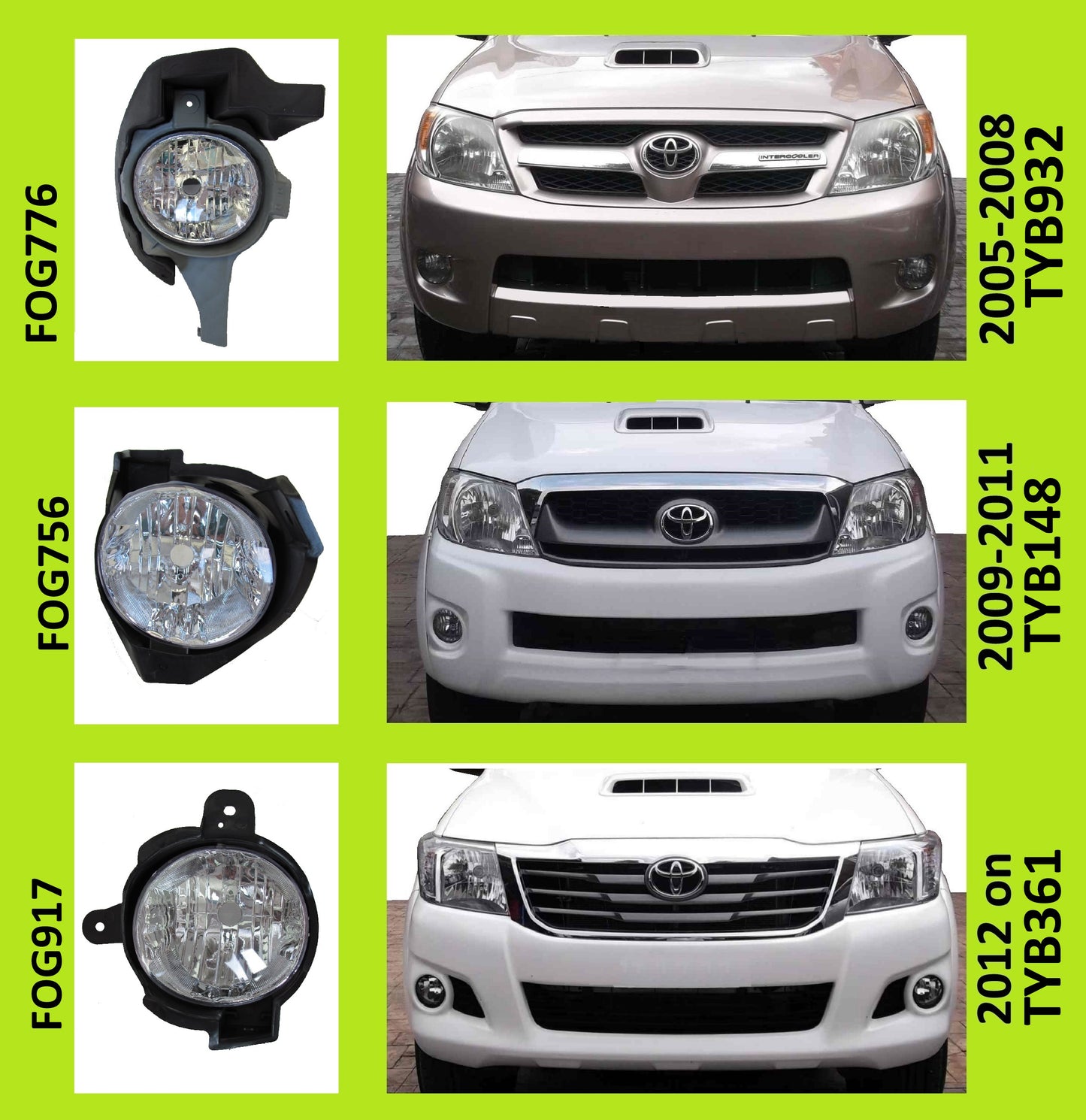 Front Fog Lamp Light Kit for Toyota Hilux Mk7 Pickup 2012 on