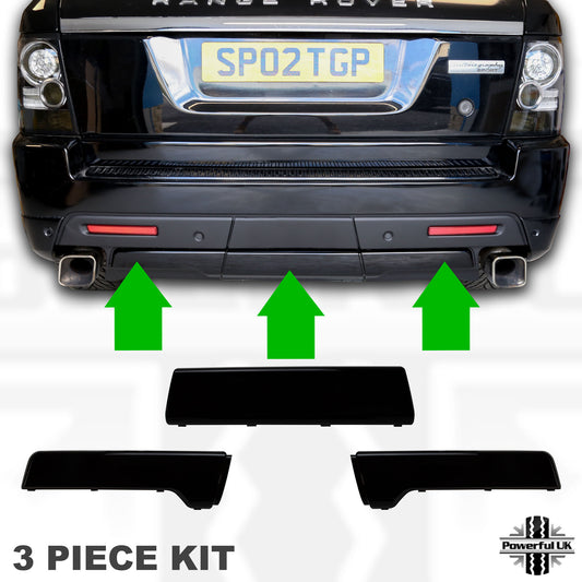 3pc Bumper Inserts for Range Rover Sport Autobiography Rear Bumper - Gloss Black