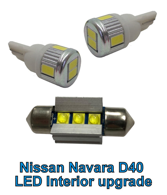 Interior Light LED Upgrade Kit - 3pc - White - for Nissan Navara D40