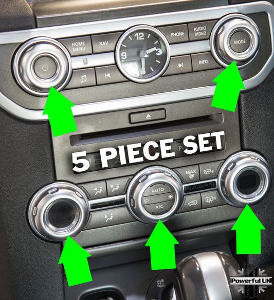 Interior Radio/Climate Control Button Covers (5 pc) - Silver - for Land Rover Discovery 4