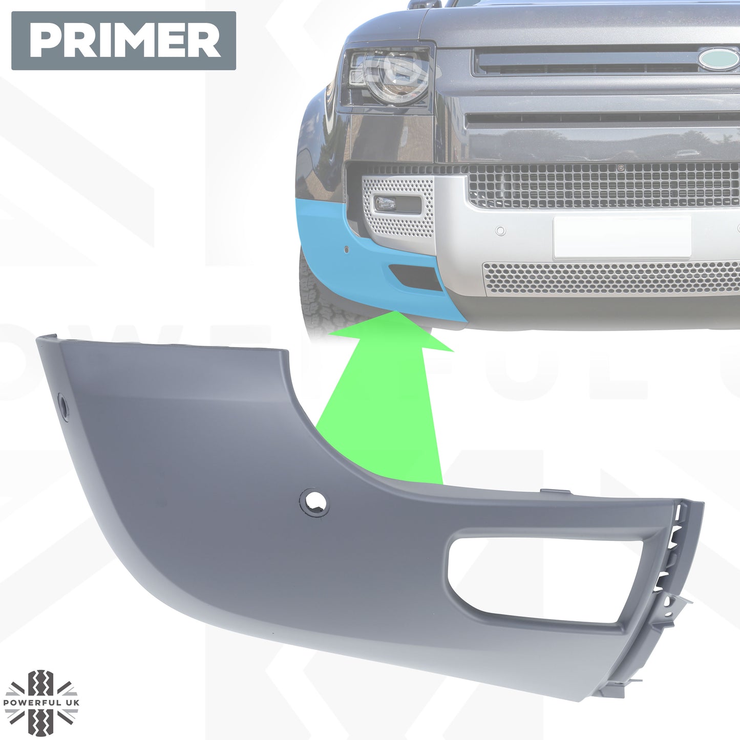 Front Bumper Corner for Land Rover Defender L663 in Primer (Smooth) - RIGHT