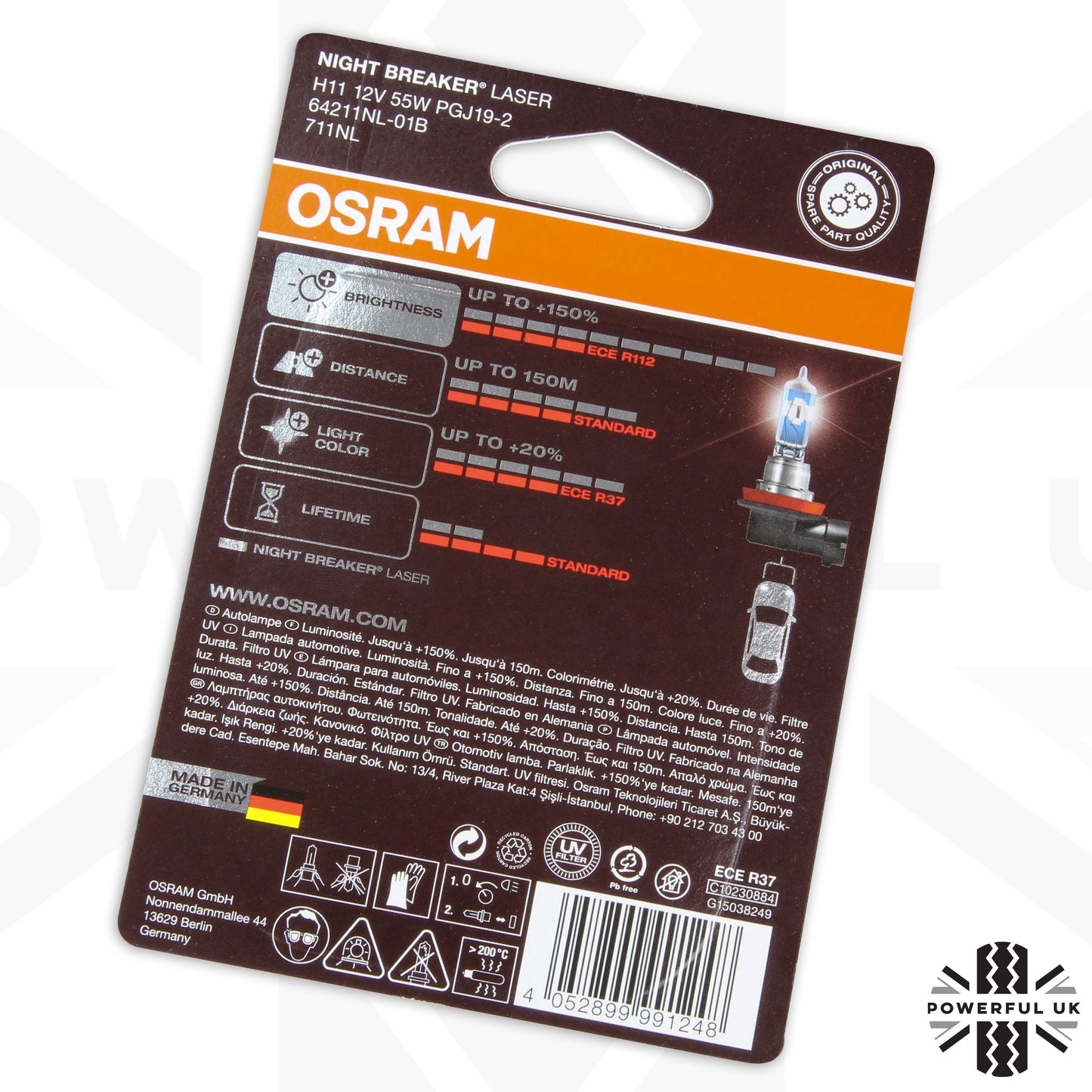Osram' H11 Night Breaker Bulbs for Range Rover Sport L320 Front Fog Lights (Pair)
