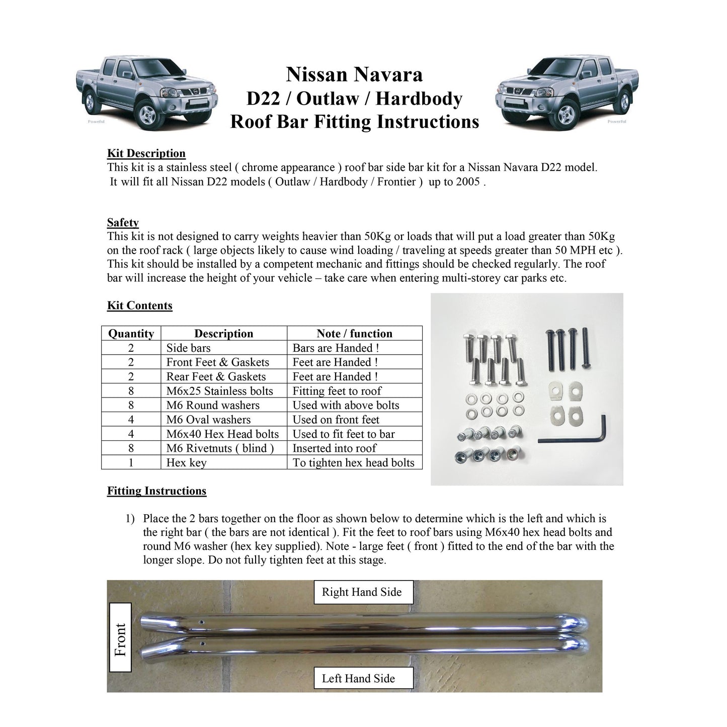 Chrome Roof Bar Kit for Nissan Navara  D22