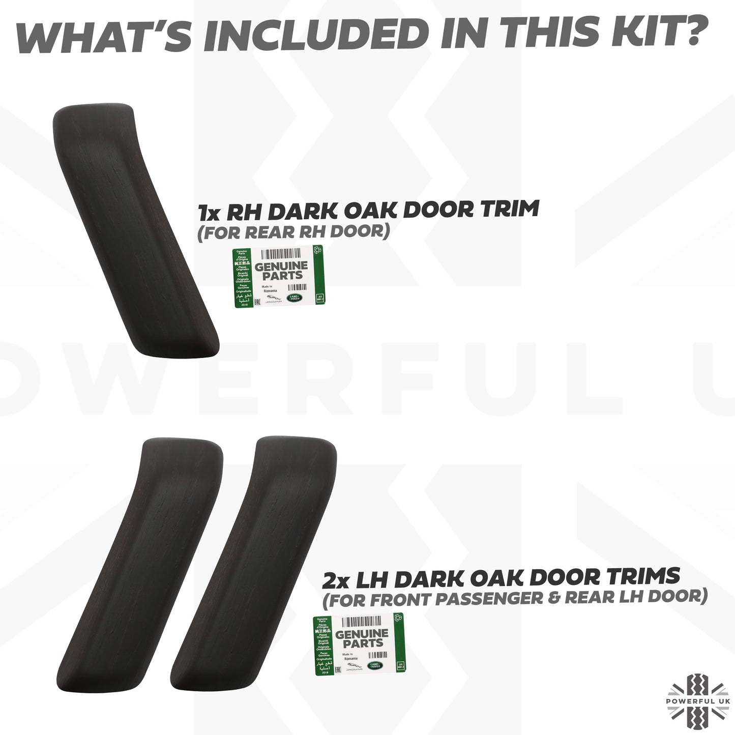 3pc Interior Door Pull Finishers (Genuine) in Dark Oak for Defender L663 110/130 - RHD