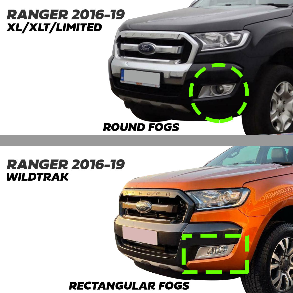Wildtrak Style Fog Light Kit for Ford Ranger T7 2016-19
