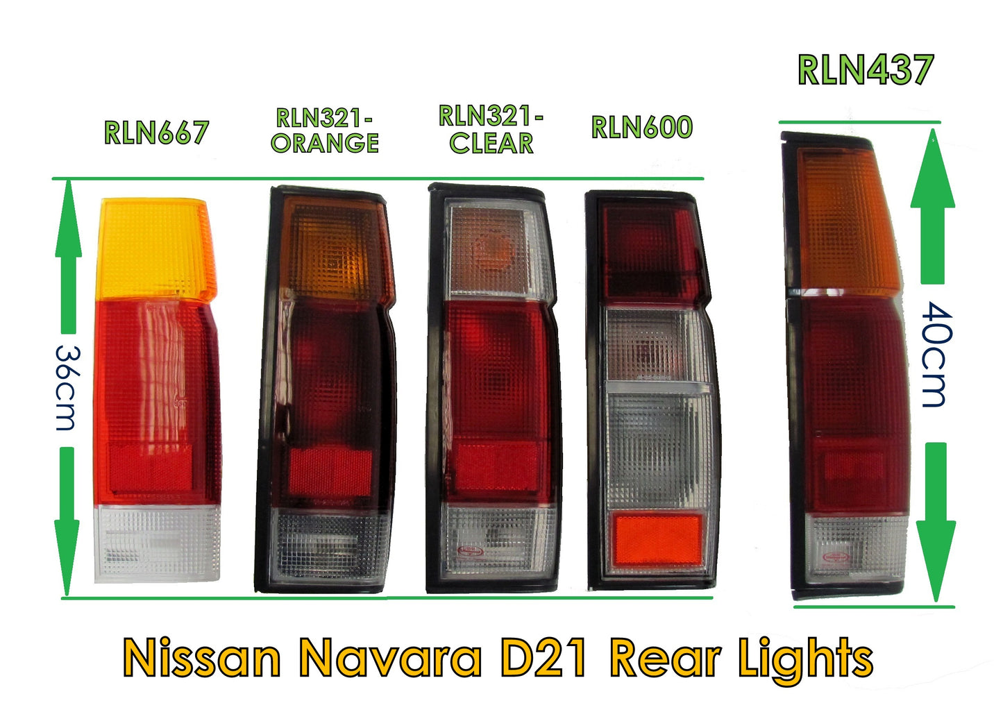 Rear Light - RED/CLEAR/CLEAR (36cm Tall) - LH - for Nissan Navara D21