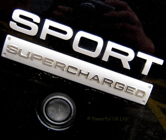 SUPERCHARGED & SPORT tailgate badge for Range Rover - Silver