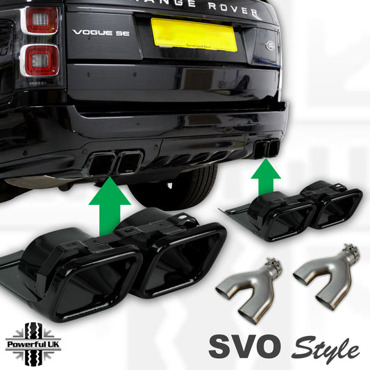 Rear Bumper Quad Exhaust Tips "SVO Style" for Range Rover L405 - Black