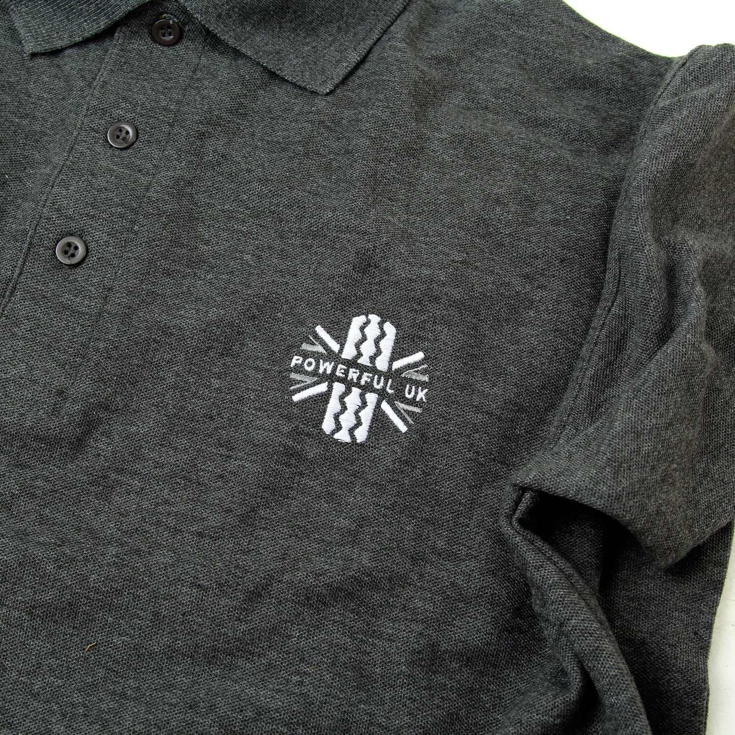 Embroidered Polo Shirt Powerful UK Ltd "Merch" - Charcoal Grey - SMALL