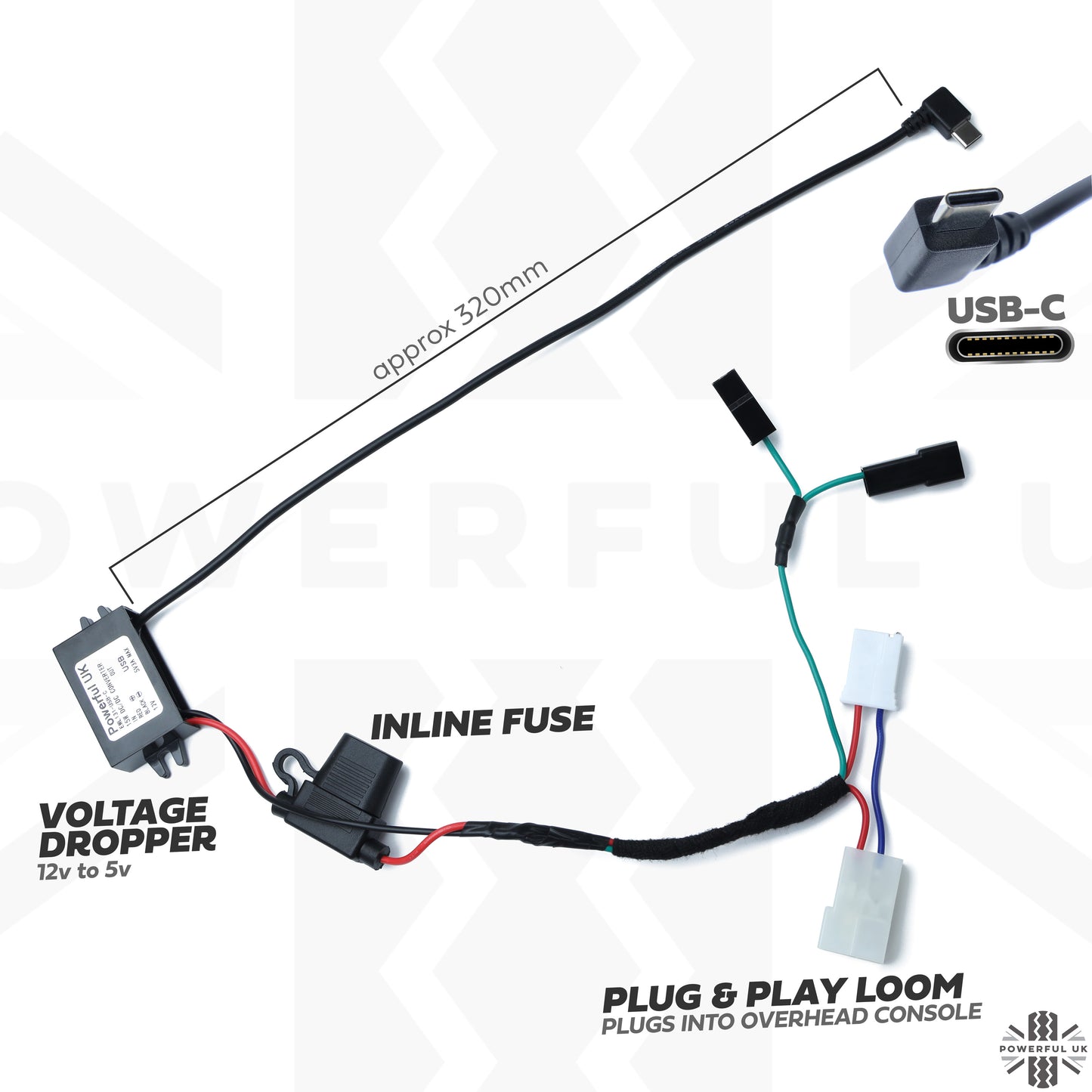 Overhead Console 'Dashcam' Wiring Kit - Tap-in Loom + USB-C Adapter for Land Rover Freelander 2 (2012+)