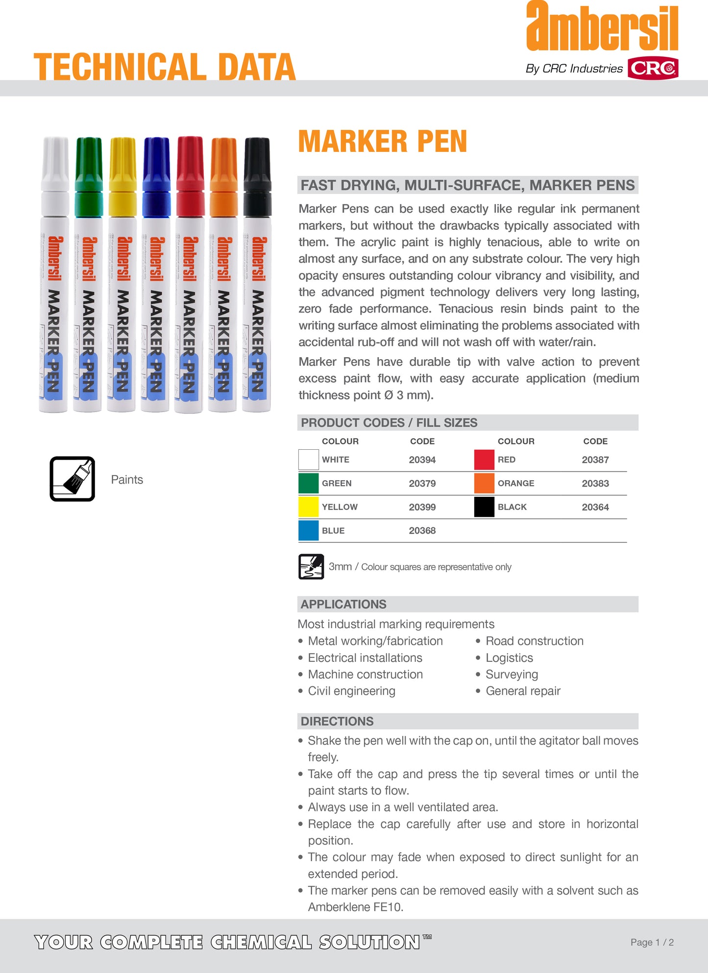 Ambersil Paint Marker Pen - Yellow