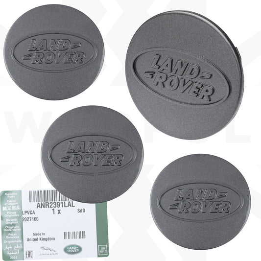Genuine 4x Alloy Wheel Centre Caps (EARLY/LARGE type) for Land Rover Classic Defender - Pewter Grey
