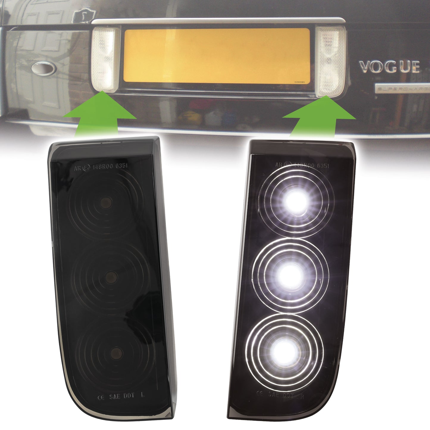LED Reverse Light Assemblies (Pair) for Range Rover L322 - Smoked Lens