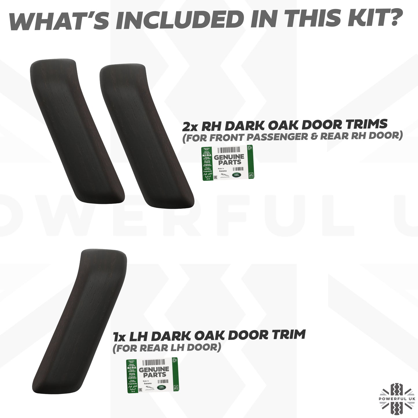 3pc Interior Door Pull Finishers (Genuine) in Dark Oak for Defender L663 110/130 - LHD
