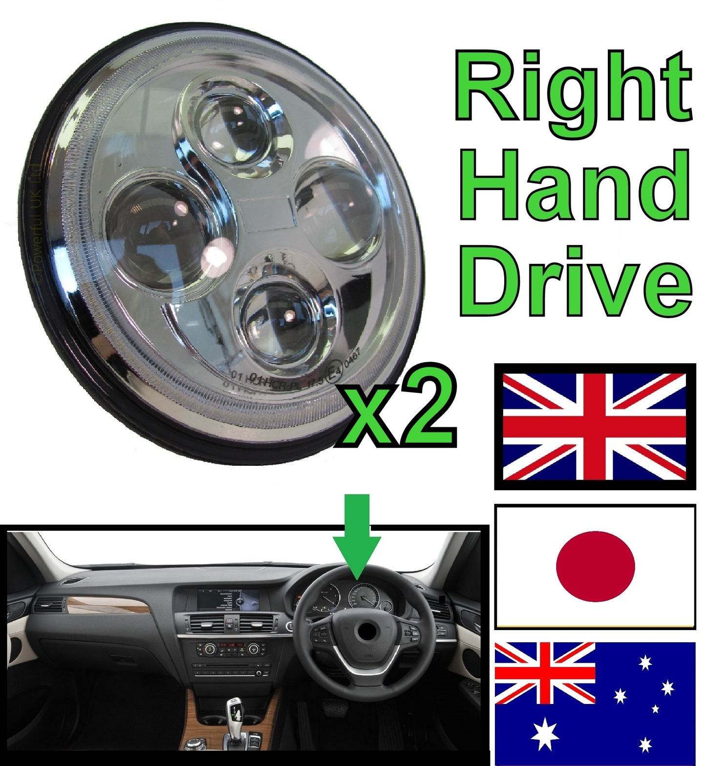 Headlights - Full LED - Chrome - RHD for Land Rover Defender
