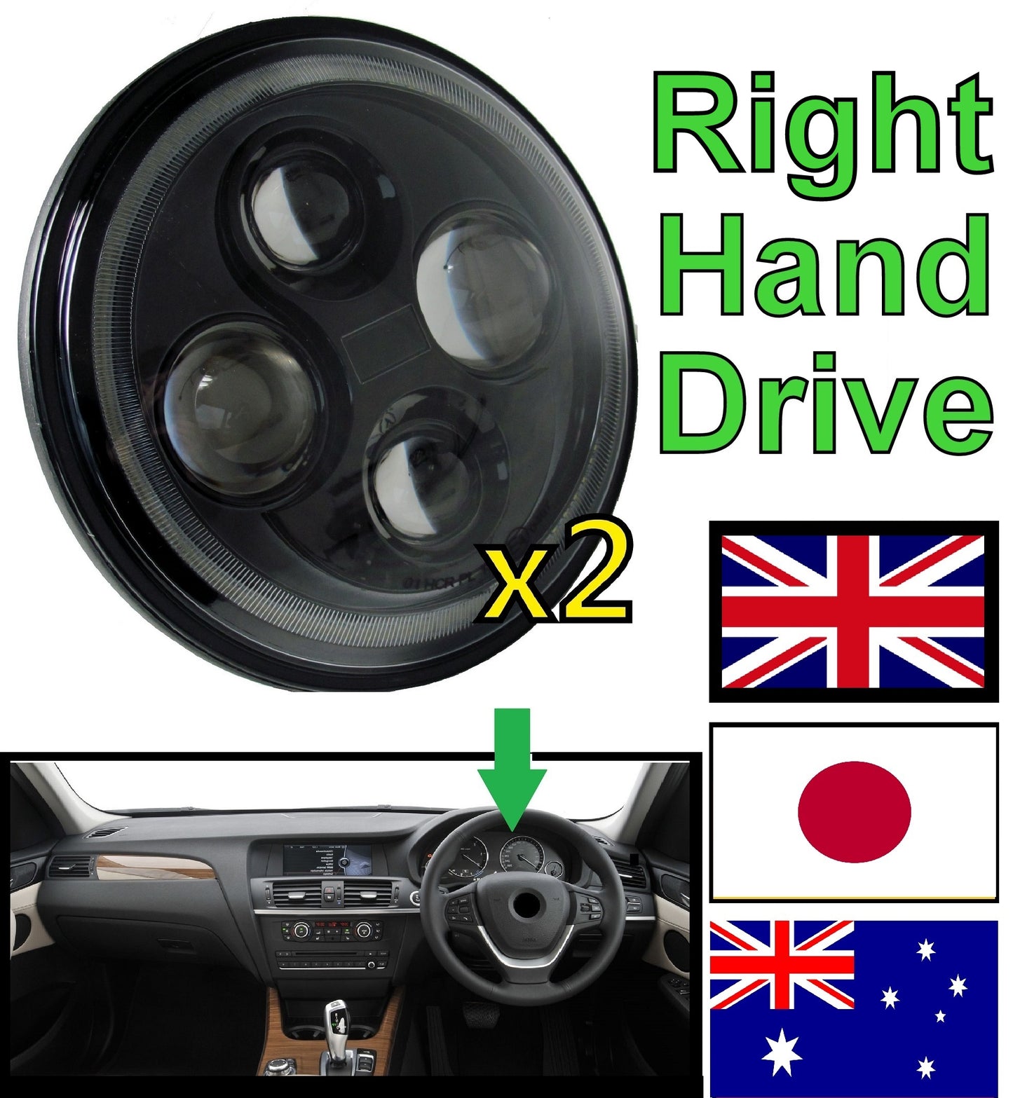 Headlights - Full LED - Black - RHD for Land Rover Defender