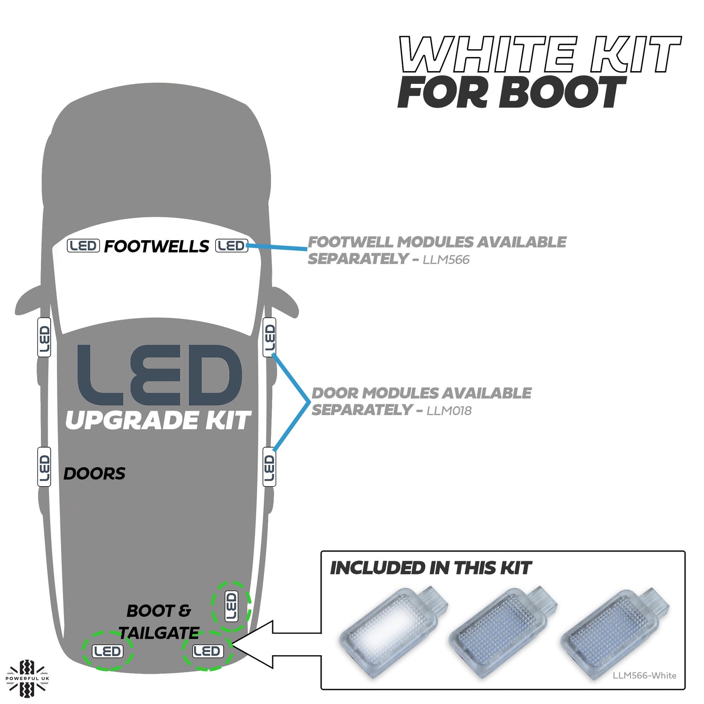 WHITE LED Interior Boot Lights for Range Rover L494 (3pc)