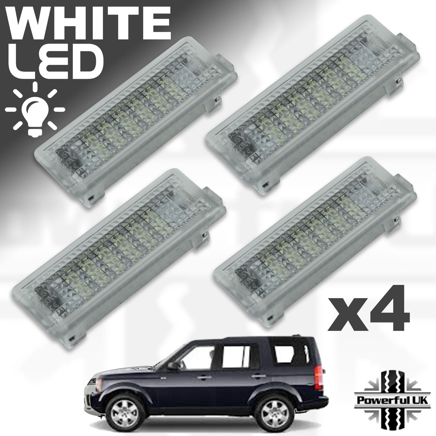 WHITE LED Door Courtesy Lights for Land Rover Discovery 3 & 4 (4pc)