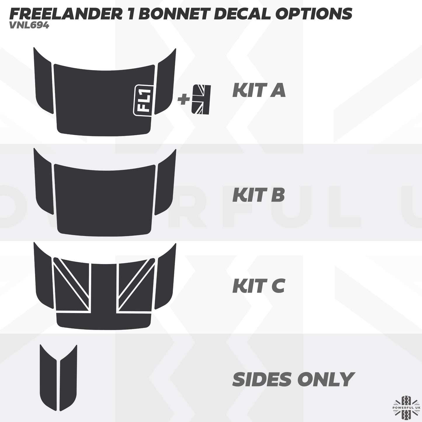 Bonnet Decal Set - Blank Version - for Land Rover Freelander 1